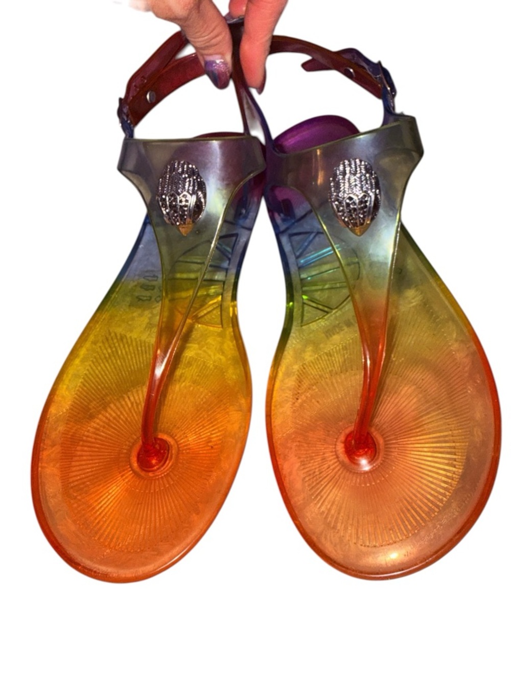 Kurt Geiger Rainbow Jelly Sandals Crystal Eagle Thong Flats 7.5 - Picture 5 of 10